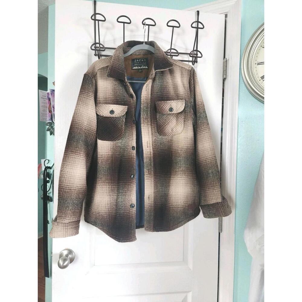 JACHS New York Mens  Poly/Wool Blend Lined Shirt Jacket Brown Multi Heavy Sz S
